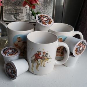 Vintage Norman Rockwell Fishing Scenes Coffee Mug Set.